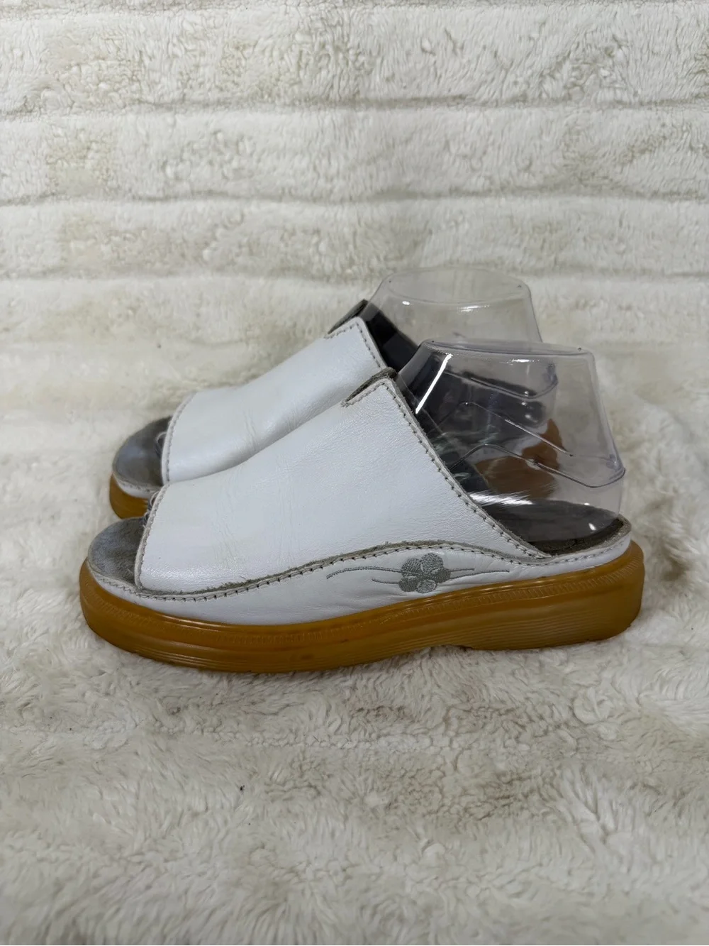Dr Martens Vintage Y2k Sandals US 8 White Leather Chunky Sole Slip Ons Flower